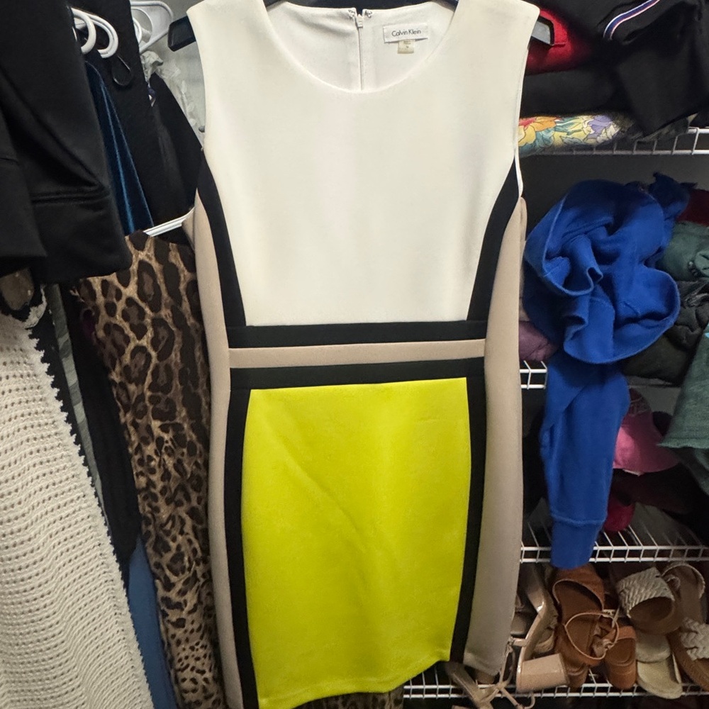 Calvin Klein Black and White Sleeveless Sheath Mini Dress colorblock